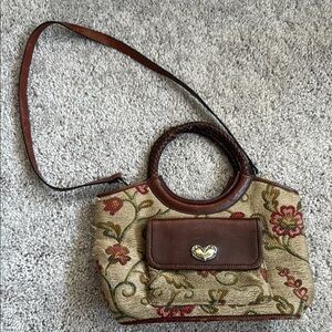 Fossil Tapestry Floral Patterned Brown and Tan Handbag